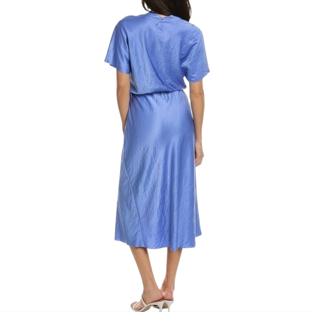 Vince Ari Blue Cowl Neck Short Sleeve Asymmetrical Hemline Dress - Size XL - Picture 2 of 8